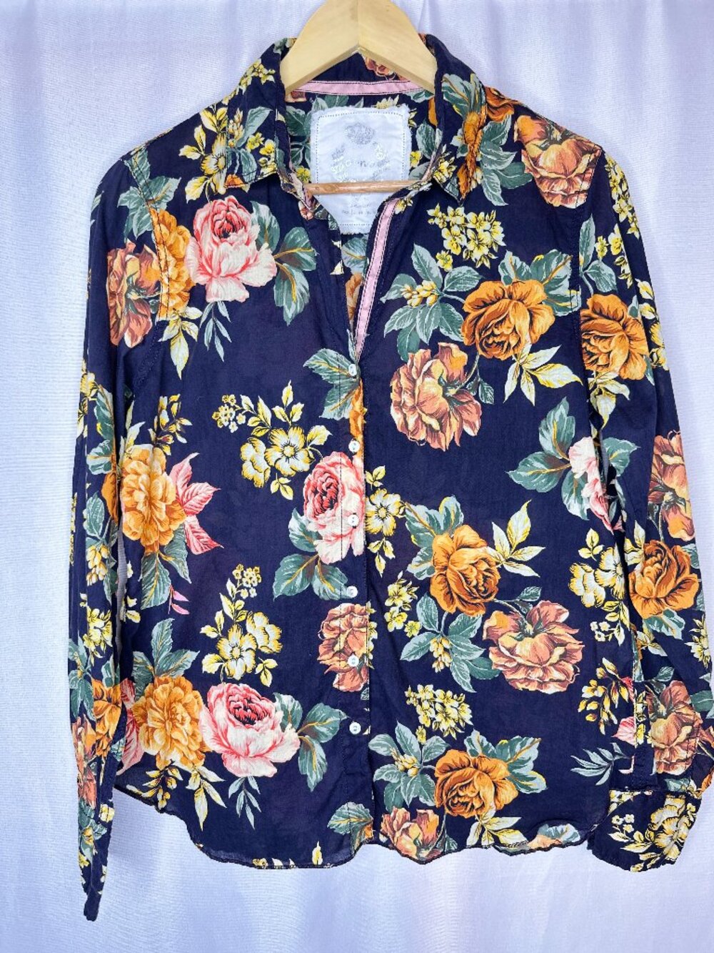 Cino Sundance Cotton Voile Floral Buttondown MEDIUM Boho Resort Cottage Feminine